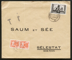 NEUNKIRCHEN 1 / 7.6.54, 15 Fr. Schacht auf Doppelbrief ins Elsaß, ...