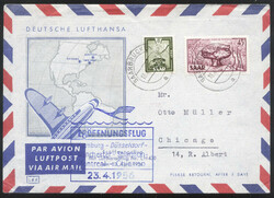 SAARBRÜCKEN 3 / 18.4.56, portor. Luftpostbrief in die USA mit 8 und ...