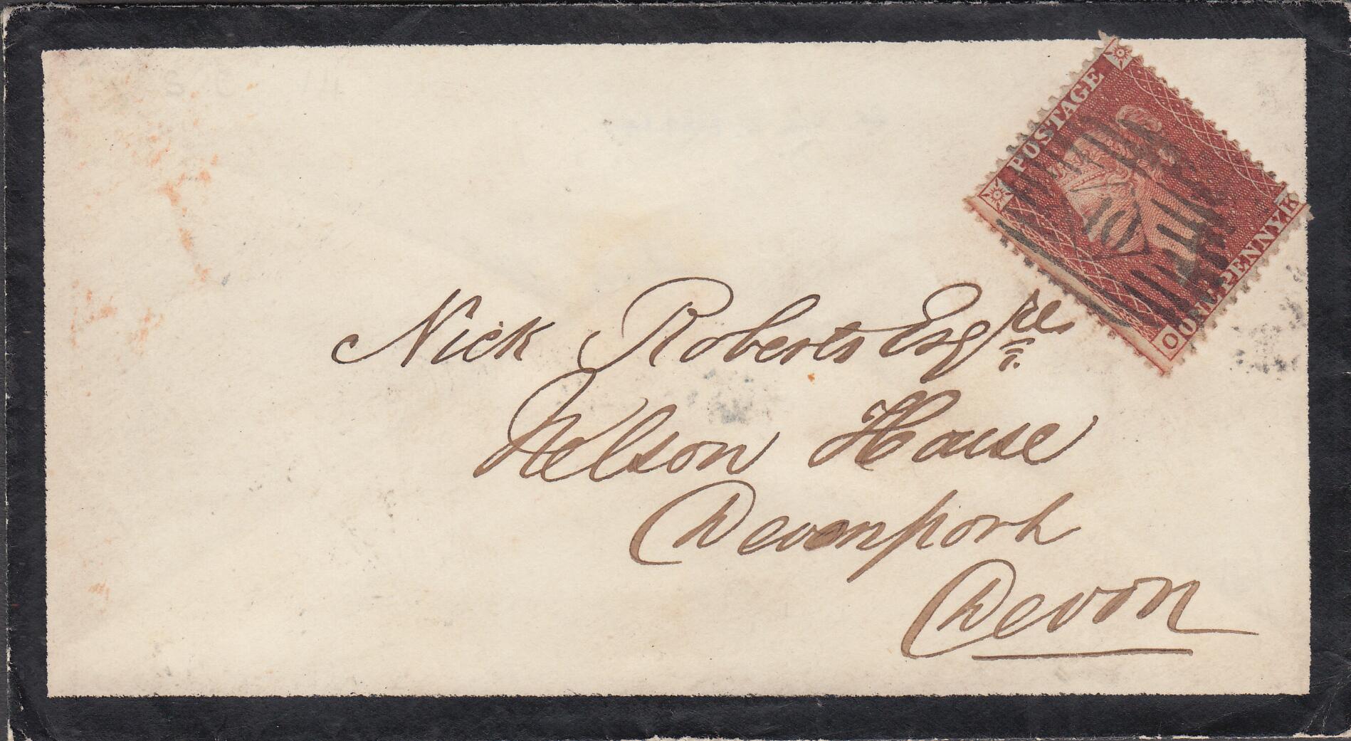 PL.9 (OK)(SG24) ON COVER. Fine mourning envelope London to Davenport, ...