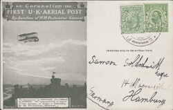 1911 FIRST OFFICIAL U.K. AERIAL POST/LONDON POST CARD IN OLIVE-GREEN ...