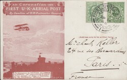 1911 FIRST OFFICIAL U.K. AERIAL POST/LONDON POST CARD IN RED-BROWN TO ...