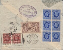  1936 MAIL MANCHESTER TO ARGENTINA/2/6 RE-ENGRAVED SEAHORSES (SG450). ...