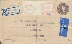 1960 REGISTERED AIR MAIL LONDON TO USA/METER MARK/EX SPINK. Fine QEII ...