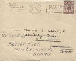 1929 1½D P.U.C PAQUEBOT PLYMOUTH TO CANADA. Envelope addressed to ...