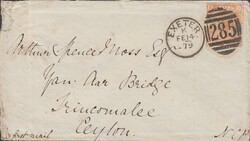  1879 8D ORANGE (SG156)(DB) ON COVER EXETER TO CEYLON. Envelope ...
