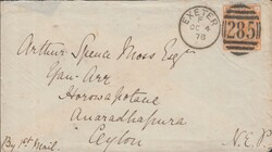  1878 8D ORANGE (SG156)(JF) ON COVER EXETER TO CEYLON. Fine envelope ...