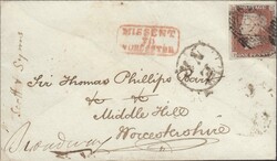            1853 "MISSENT-TO WORCESTER" HAND STAMP (WO929) ON MAIL ...