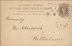            1888 LONDON HOSTER CANCELLATION ON 1D BROWN UPU POST CARD ...