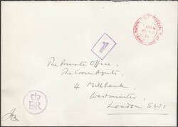1973 'CROWN/EIIR' ROYAL CACHET USED IN LONDON. Envelope (161 x 114) ...