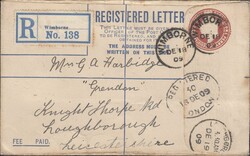 1909 REGISTERED MAIL WIMBORNE TO LOUGHBOROUGH. KGV 3d red-brown ...