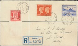 1944 1D GUERNSEY ARMS ERROR IMPERFORATE SINGLE (SG2c) ON REGISTERED ...