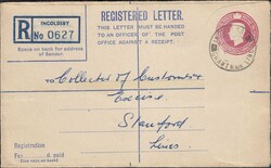 CIRCA 1949 KDVI 6½D PUCE REGISTERED ENVELOPE INGOLDSBY (LINCS) TO ...