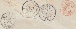 1865 MAIL UPPINGHAM, RUTLAND TO CANNES, FRANCE WITH 4D DULL VERMILION ...