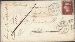 1859 MAIL GLASGOW TO CALDERWOOD, BLANTYRE, REDIRECTED TO BRIGHTON ...