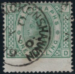 1878 1S GREEN TELEGRAPH PL.7 (T8/L221) FINE USED. Fine used 1878 1s ...