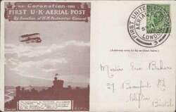 1911 FIRST U.K. AERIAL POST LONDON POSTCARD IN BROWN TO BRISTOL. Very ...