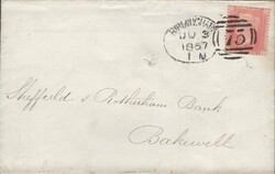 1857 BANKERS MAIL BIRMINGHAM TO BAKEWELL DIE 2 1D PALE RED, SAVOY ...
