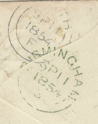 1854 MAIL BATHWICK, SOMS TO BIRMINGHAM DIE 1 1D (SG17) 'BATHWICK' UDC ...