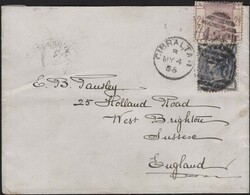1886 MAIL GIBRALTAR TO SUSSEX WITH ½D SLATE-BLUE (SG187) AND 2D ...