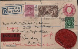 1936 REGISTERED INSURED MAIL LONDON TO HOLLAND WITH 2/6 SEAHORSE ...