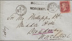 1860 'MISSENT TO WORCESTER' (WO929). Envelope Birmingham to Broadway ...