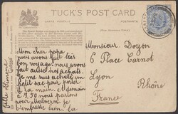 1907 MAIL MALVERN TO LYON FRANCE. Post card of Tower Bridge from ...