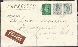 1944 EXPRESS MAIL GLASGOW TO LONDON. A re-used envelope sent Express ...