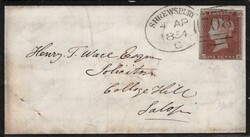 1854 MOURNING ENVELOPE SHREWSBURY TO SALOP WITH 1D PL.173 (SG8) ...