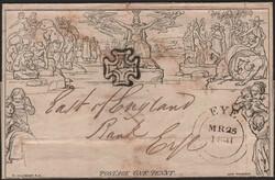 1840 1D MULREADY WRAPPER IPSWICH TO EYE. Used 1d Mulready wrapper, ...