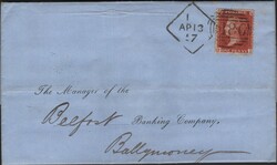 1857 MAIL DUBLIN TO BALLYMONEY WITH DUBLIN DIAMOND SPOON TYPE A1 ...
