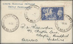1956 'CARTE POSTALE REPONSE/REPLY POST CARD' FROM PAPUA NEW GUINEA TO ...