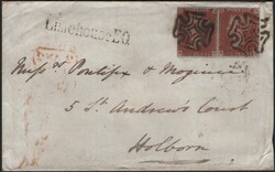 1843 MAIL USED IN LONDON WITH PAIR 1D PL.33 (SG8) AND 'Limehouse E.O ...