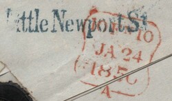 1850 MAIL USED IN LONDON WITH 1D PL.88 (SG8)(PA) 'Little Newport St. ...