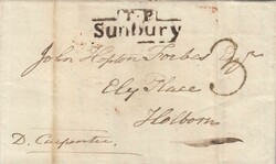 1833 MIDDLESEX/'T.P. SUNBURY' HAND STAMP. Entire Sunbury to Ely Place ...