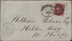 1858 MAIL STOKE ON TRENT TO HEBDEN BRIDGE, YORKS 1D (SG40) 'STOKE ON ...