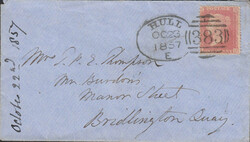 1857 MAIL LIVERPOOL TO MANCHESTER WITH 'LIVERPOOL/466' SPOON TYPE C3 ...