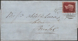 1857 MAIL CHELTENHAM TO BRISTOL WITH DIE 2 1D (SG40) VERY RARE ...