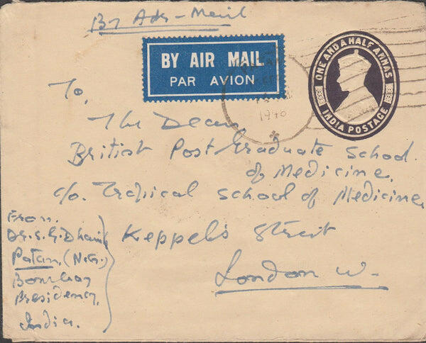 1946 MAIL INDIA TO LONDON WITH INDIAN ISSUES ON REVERSE. Envelope ...
