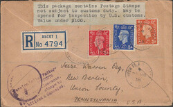 1938 REGISTERED MAIL ASCOT TO THE USA. Envelope sent registered mail ...