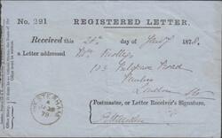 1878 REGISTERED LETTER RECEIPT RE MAIL WESTERHAM (KENT) TO LONDON. A ...
