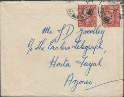 1948 MAIL TO THE AZORES. Envelope to Fayal, Azores with KGVI 1½d ...