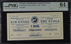 Estonia 1 Ruble 1941 - PMG 64 Choice Uncirculated Port-Kunda Cement ...