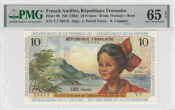 French Antilles 10 Francs 1964 - PMG 65 EPQ Gem Uncirculated Pick 8b