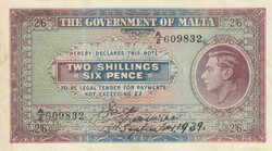 Malta 2 Shillings 6 Pence 1939 VF. Pick 11