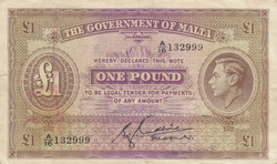 Malta 1 Pound 1940 VF. Pick 20b