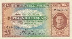 Malta 2 shillings 1942 VF+. Pick 17a
