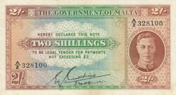 Malta 2 shillings 1942 VF. Pick 17b
