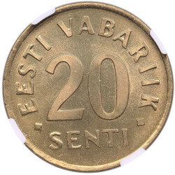 Estonia 20 Senti 1992 - NGC MS 66 Magnificent brilliant specimen.KM ...