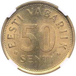 Estonia 50 Senti 1992 M - NGC MS 66 Splendid specimen.KM 24; Laan 55
