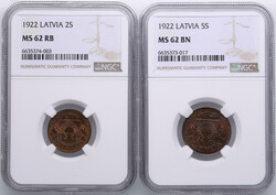 Copper coins of Latvia 1922-1939 (5) - NGC MS 62-MS 64 Lot includes:1 ...